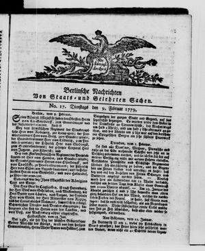 Berlinische Nachrichten von Staats- und gelehrten Sachen vom 09.02.1779