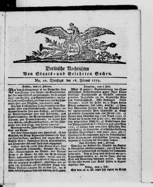 Berlinische Nachrichten von Staats- und gelehrten Sachen vom 16.02.1779