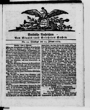 Berlinische Nachrichten von Staats- und gelehrten Sachen vom 23.02.1779