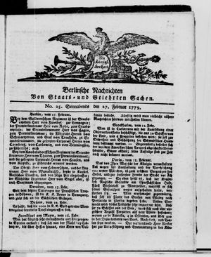 Berlinische Nachrichten von Staats- und gelehrten Sachen vom 27.02.1779