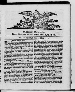 Berlinische Nachrichten von Staats- und gelehrten Sachen vom 09.03.1779
