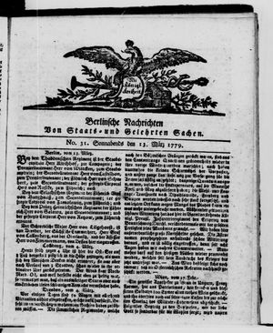 Berlinische Nachrichten von Staats- und gelehrten Sachen vom 13.03.1779