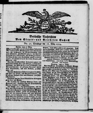 Berlinische Nachrichten von Staats- und gelehrten Sachen vom 16.03.1779