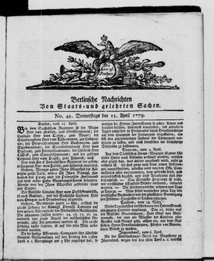 Berlinische Nachrichten von Staats- und gelehrten Sachen vom 15.04.1779