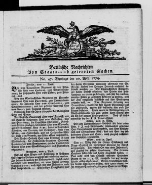 Berlinische Nachrichten von Staats- und gelehrten Sachen vom 20.04.1779