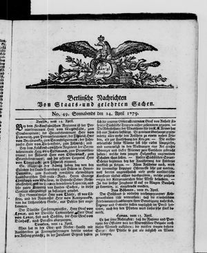 Berlinische Nachrichten von Staats- und gelehrten Sachen vom 24.04.1779