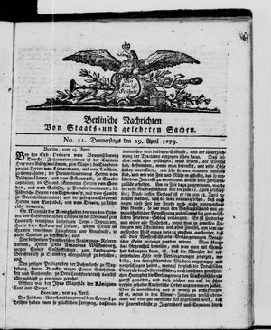 Berlinische Nachrichten von Staats- und gelehrten Sachen vom 29.04.1779