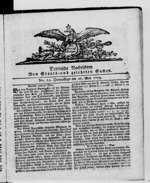 Berlinische Nachrichten von Staats- und gelehrten Sachen vom 27.05.1779