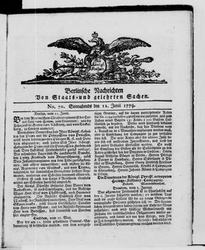 Berlinische Nachrichten von Staats- und gelehrten Sachen vom 12.06.1779
