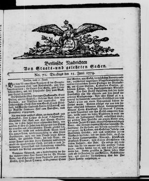 Berlinische Nachrichten von Staats- und gelehrten Sachen vom 15.06.1779