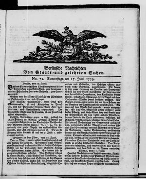 Berlinische Nachrichten von Staats- und gelehrten Sachen vom 17.06.1779