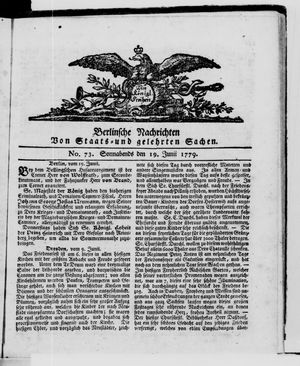 Berlinische Nachrichten von Staats- und gelehrten Sachen on Jun 19, 1779