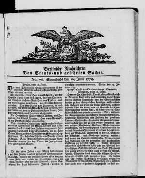 Berlinische Nachrichten von Staats- und gelehrten Sachen vom 26.06.1779