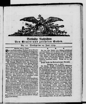 Berlinische Nachrichten von Staats- und gelehrten Sachen on Jun 29, 1779