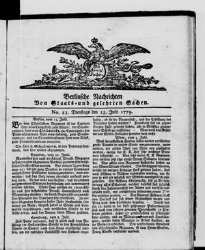 Berlinische Nachrichten von Staats- und gelehrten Sachen vom 13.07.1779