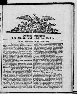 Berlinische Nachrichten von Staats- und gelehrten Sachen vom 15.07.1779