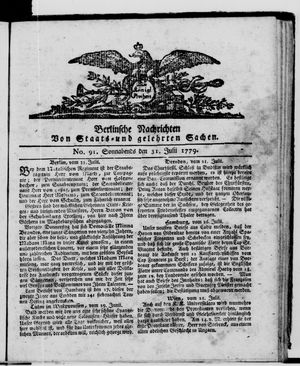 Berlinische Nachrichten von Staats- und gelehrten Sachen vom 31.07.1779