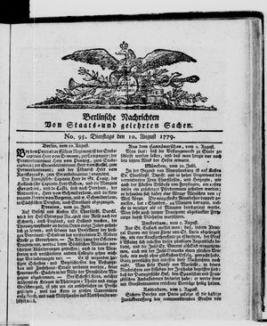 Berlinische Nachrichten von Staats- und gelehrten Sachen vom 10.08.1779