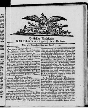 Berlinische Nachrichten von Staats- und gelehrten Sachen vom 14.08.1779