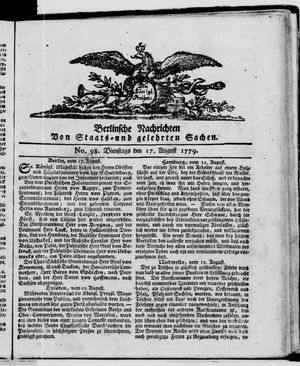 Berlinische Nachrichten von Staats- und gelehrten Sachen vom 17.08.1779