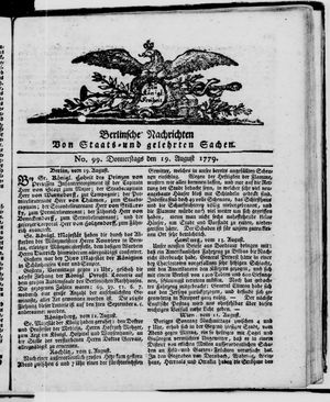 Berlinische Nachrichten von Staats- und gelehrten Sachen vom 19.08.1779
