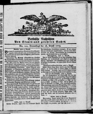 Berlinische Nachrichten von Staats- und gelehrten Sachen vom 26.08.1779