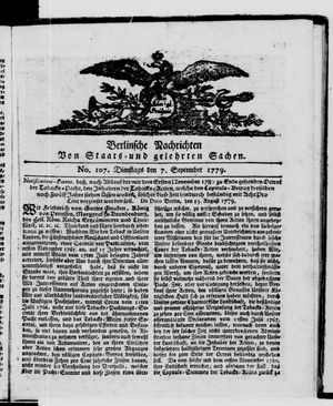 Berlinische Nachrichten von Staats- und gelehrten Sachen vom 07.09.1779