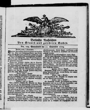 Berlinische Nachrichten von Staats- und gelehrten Sachen vom 11.09.1779