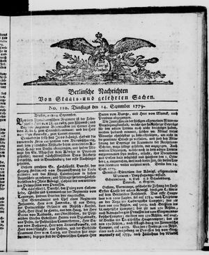 Berlinische Nachrichten von Staats- und gelehrten Sachen vom 14.09.1779