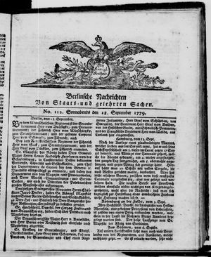 Berlinische Nachrichten von Staats- und gelehrten Sachen vom 18.09.1779