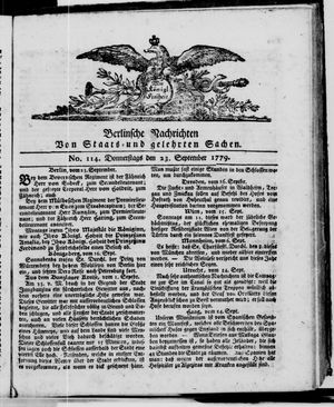 Berlinische Nachrichten von Staats- und gelehrten Sachen vom 23.09.1779
