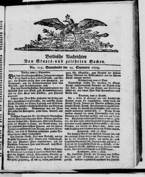 Berlinische Nachrichten von Staats- und gelehrten Sachen vom 25.09.1779