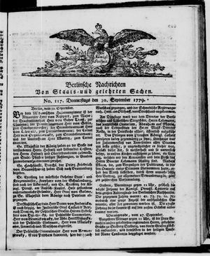 Berlinische Nachrichten von Staats- und gelehrten Sachen vom 30.09.1779