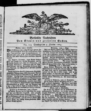 Berlinische Nachrichten von Staats- und gelehrten Sachen vom 05.10.1779
