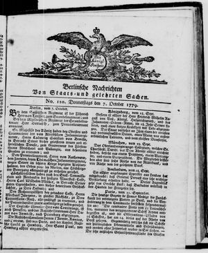 Berlinische Nachrichten von Staats- und gelehrten Sachen vom 07.10.1779
