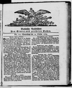 Berlinische Nachrichten von Staats- und gelehrten Sachen vom 14.10.1779