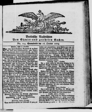 Berlinische Nachrichten von Staats- und gelehrten Sachen vom 16.10.1779