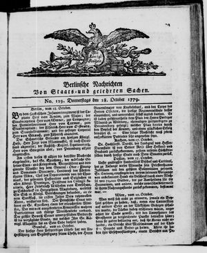 Berlinische Nachrichten von Staats- und gelehrten Sachen vom 28.10.1779