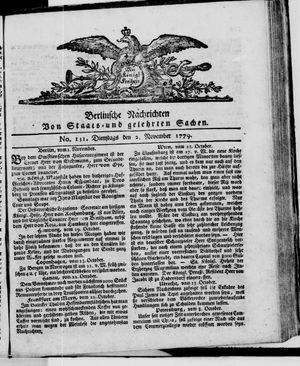 Berlinische Nachrichten von Staats- und gelehrten Sachen vom 02.11.1779