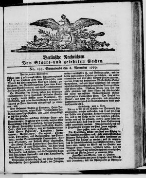 Berlinische Nachrichten von Staats- und gelehrten Sachen vom 06.11.1779