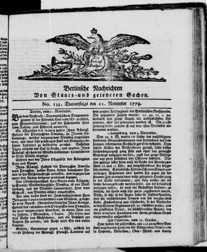 Berlinische Nachrichten von Staats- und gelehrten Sachen vom 11.11.1779