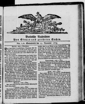 Berlinische Nachrichten von Staats- und gelehrten Sachen vom 13.11.1779