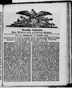 Berlinische Nachrichten von Staats- und gelehrten Sachen vom 23.11.1779