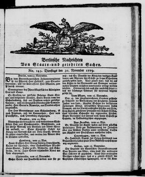 Berlinische Nachrichten von Staats- und gelehrten Sachen vom 30.11.1779