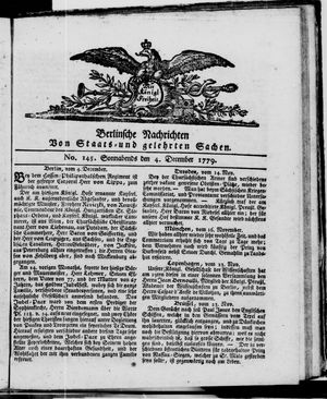 Berlinische Nachrichten von Staats- und gelehrten Sachen on Dec 4, 1779