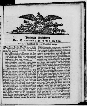 Berlinische Nachrichten von Staats- und gelehrten Sachen vom 14.12.1779