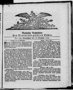 Berlinische Nachrichten von Staats- und gelehrten Sachen vom 16.12.1779