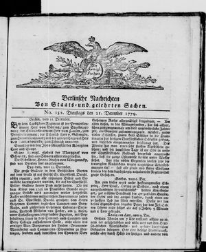 Berlinische Nachrichten von Staats- und gelehrten Sachen vom 21.12.1779