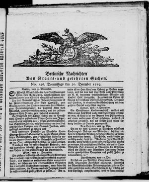 Berlinische Nachrichten von Staats- und gelehrten Sachen vom 30.12.1779