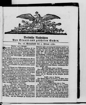 Berlinische Nachrichten von Staats- und gelehrten Sachen vom 05.02.1780